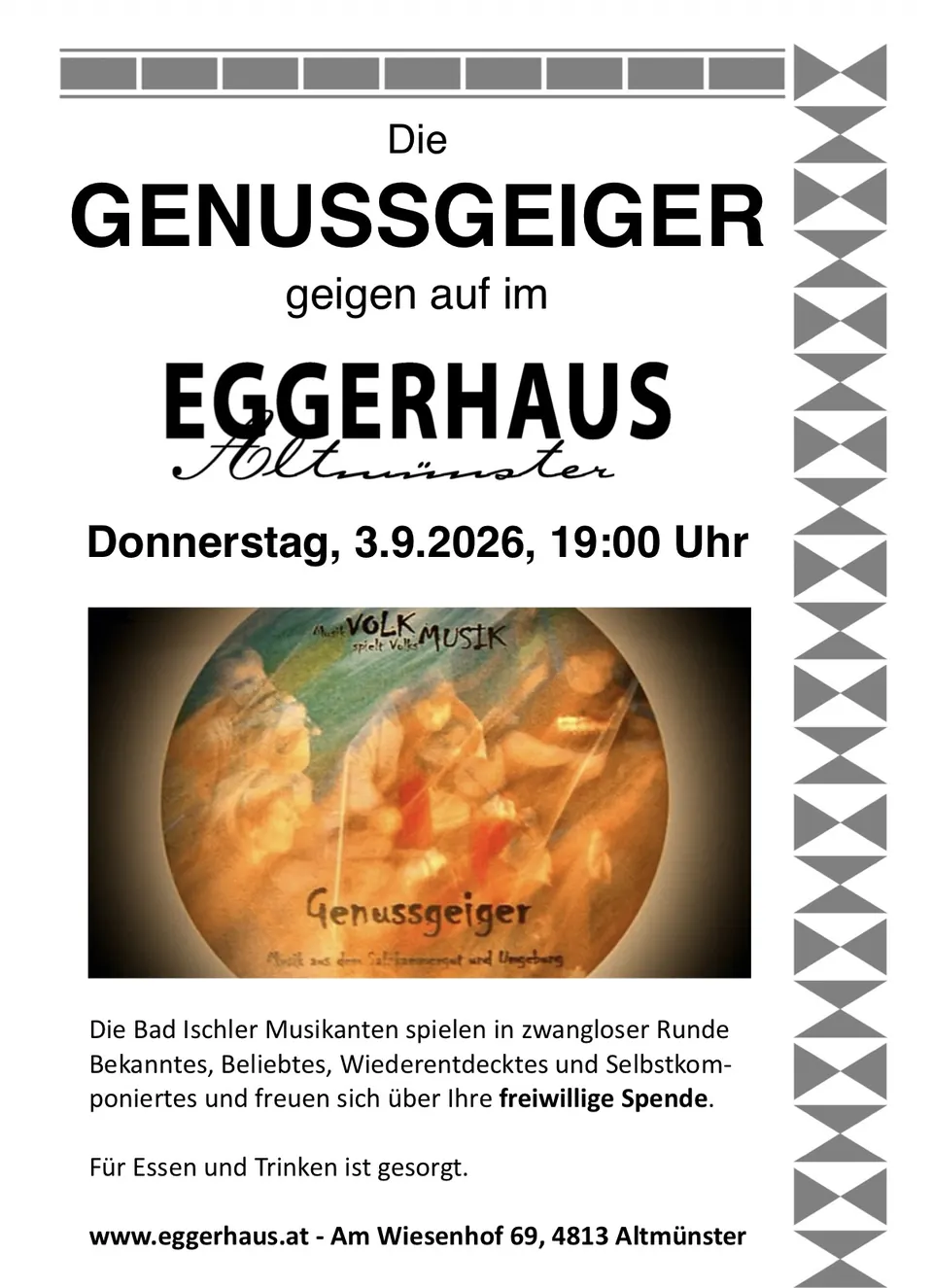 Poster: Die Genussgeiger, 3 September 2026