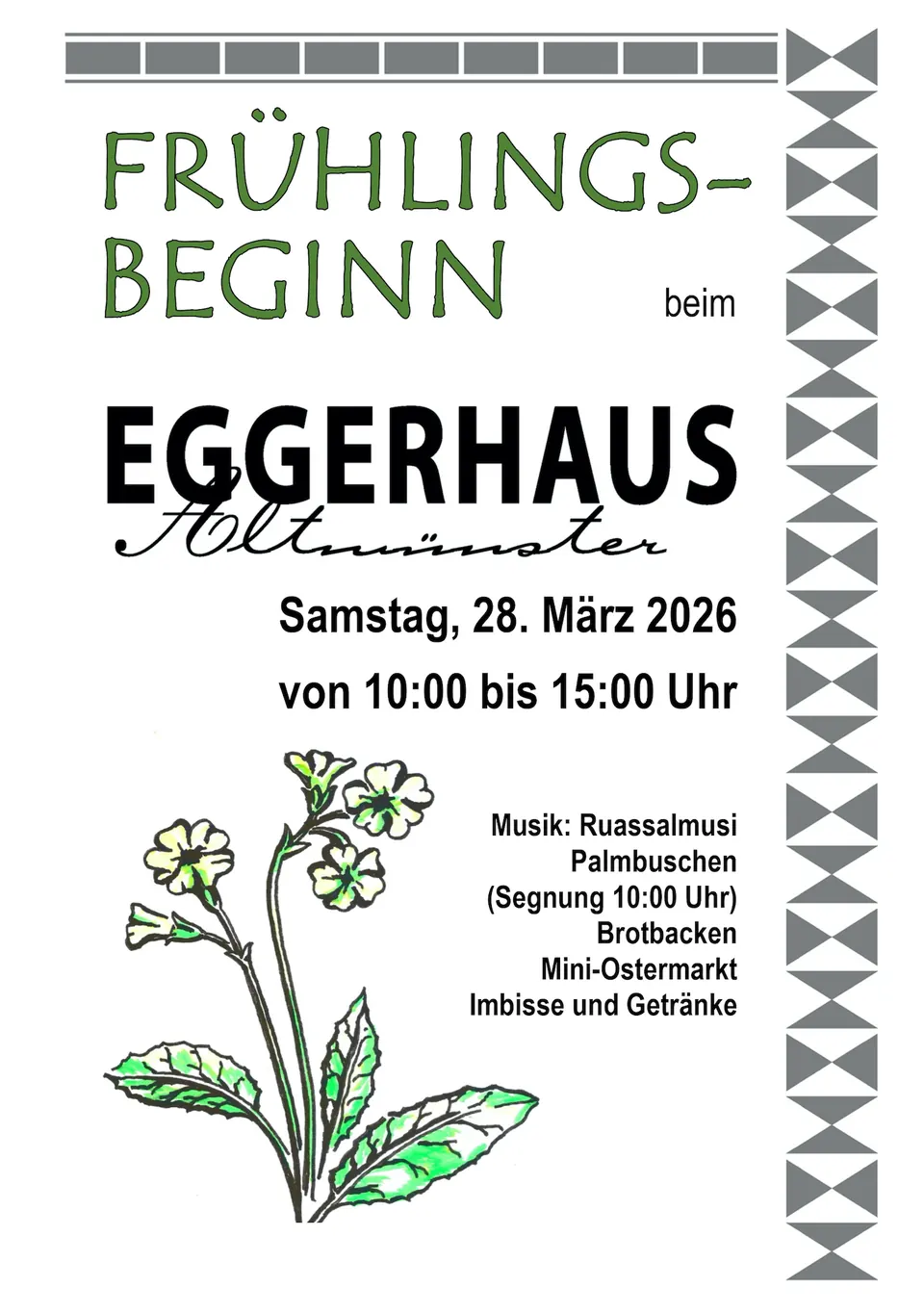 Plakat: Frühlingsbeginn beim Eggerhaus, 28. März 2026