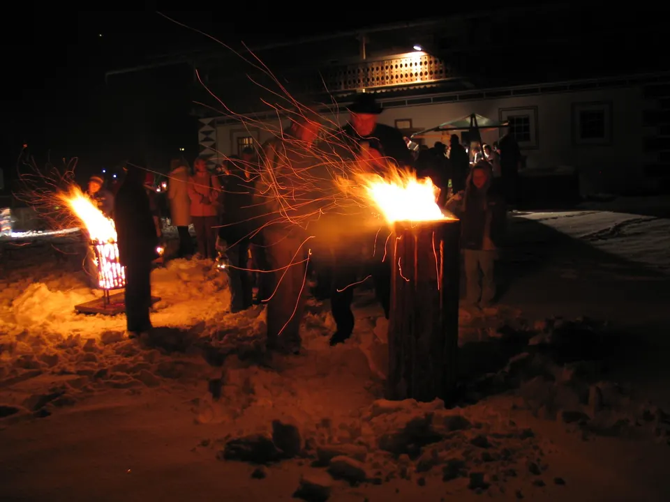 Swedish fire log at night